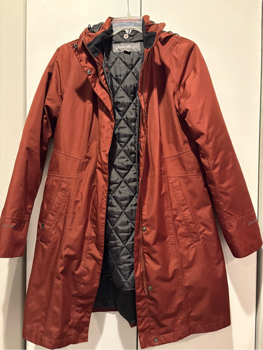 Eddie Bauer Women's Rust Colored Hooded Rain Coat